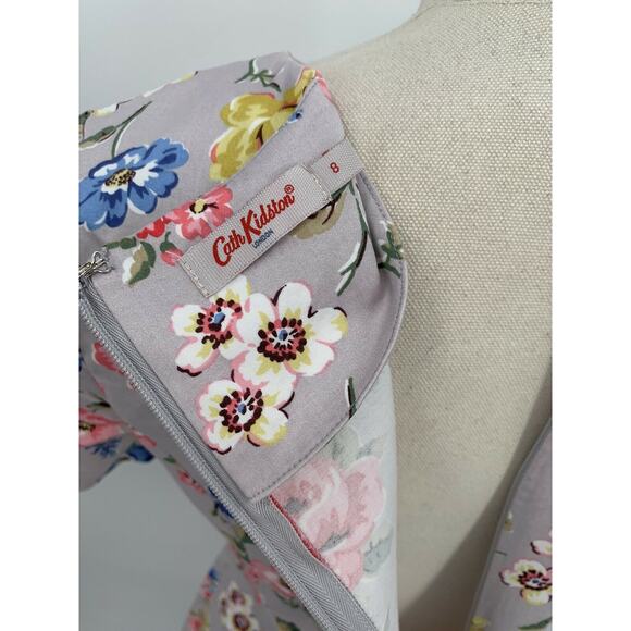 Cath Kidston Dress Gray Floral Retro Style Short Sleeve Short Sleeve UK Size 8 - Picture 4 of 11